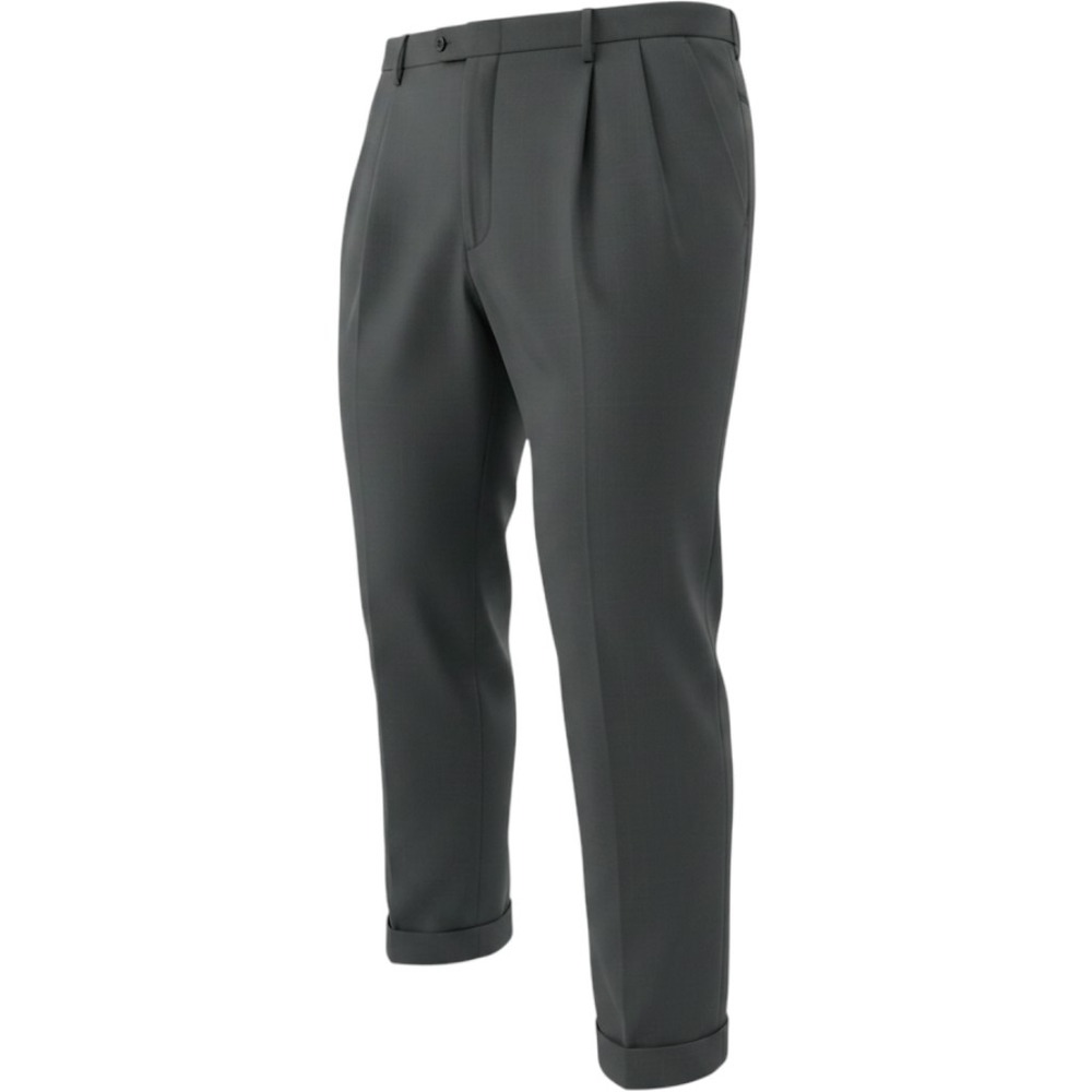 Van Heusen Studio Dress Pants Mens 46x30 Grey Solid Pleated Cuffed Trousers